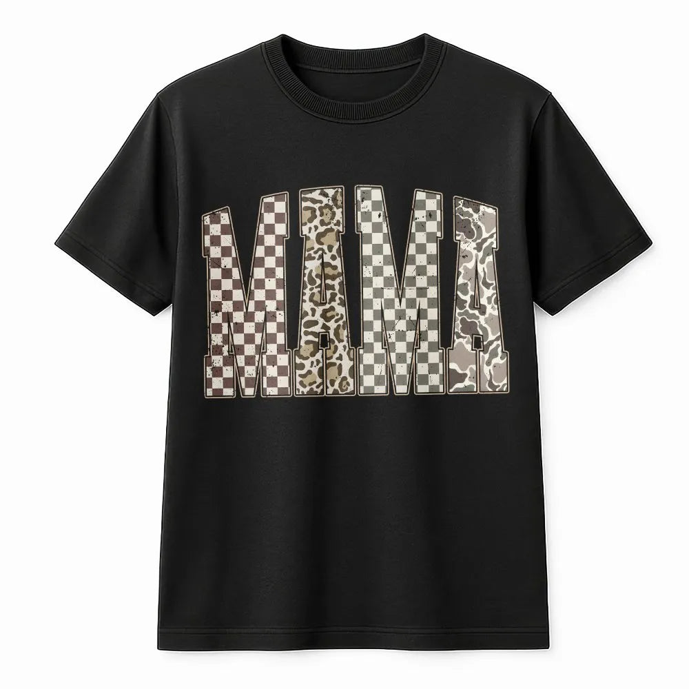 Mama T-Shirt | Western Checkered And Camo Print Graphic | Premium Soft Cotton | Stylish Gift For Mom