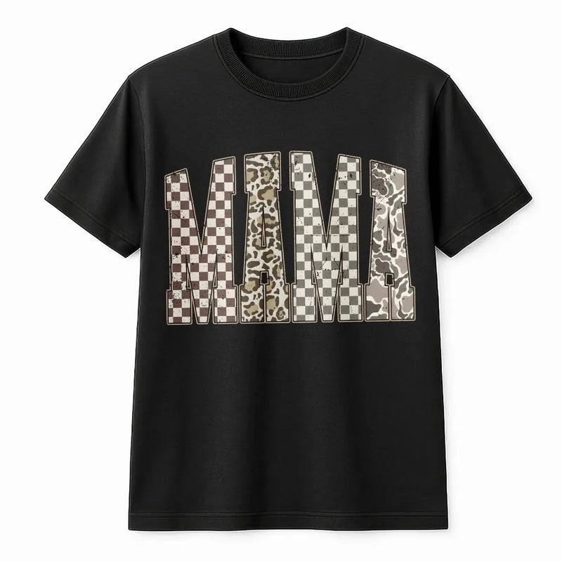 Mama T-Shirt | Western Checkered And Camo Print Graphic | Premium Soft Cotton | Stylish Gift For Mom