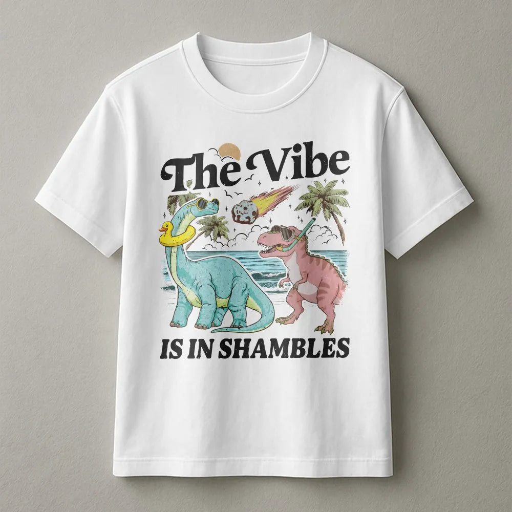 The Vibe Is In Shambles T-Shirt | Funny Retro Dinosaur Meteor Design | Soft Comfort Colors Cotton | Sarcastic Mental Health Gift