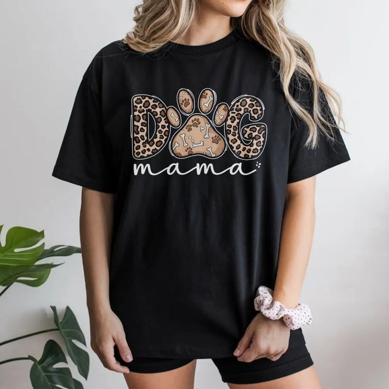 Dog Mama T-Shirt | Leopard Print Paw Graphic | Premium Soft Cotton | Cute Animal Lover Gift for Her