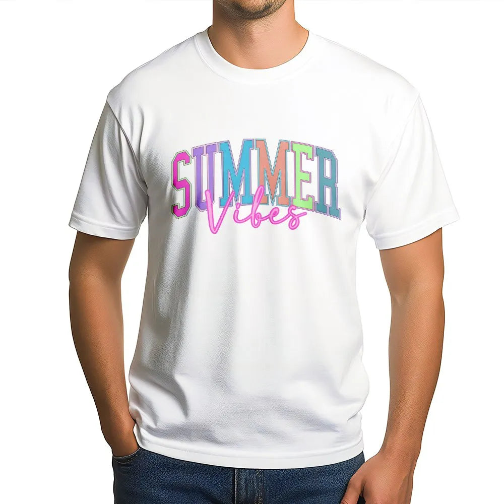 Summer Vibes T-Shirt | Colorful Retro Graphic Pullover | Soft Cotton Blend | Trendy Beach Vacation Gift for Her