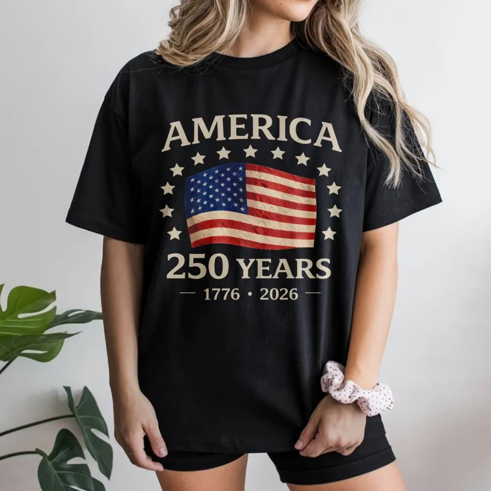 America 250 Years T-Shirt | Vintage USA Flag 1776-2026 Graphic | Soft Cotton Patriotic Tee | USA Anniversary Commemorative Gift