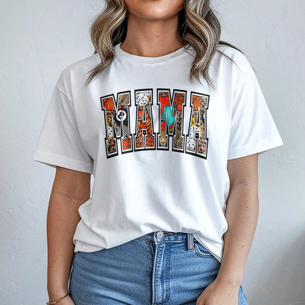 Mama Graphic T-Shirt | Edgy Western Collage Print | Premium Soft Cotton | Stylish Gift for Mom