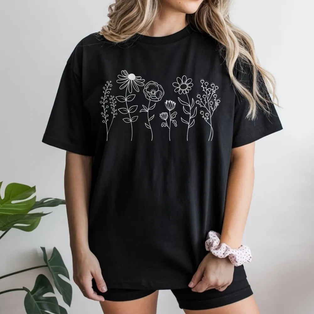 Wildflower Sweatshirt | Minimalist Botanical Line Art | Soft Cotton Blend | Cottagecore Aesthetic Gift for Her