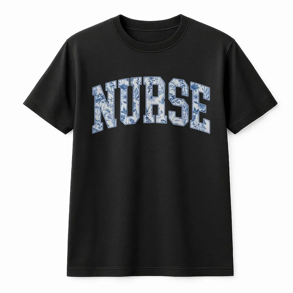 Nurse T-Shirt | Floral Toile Lettering | 100% Soft Cotton Tee | Premium Graduation or Nurse Appreciation Gift