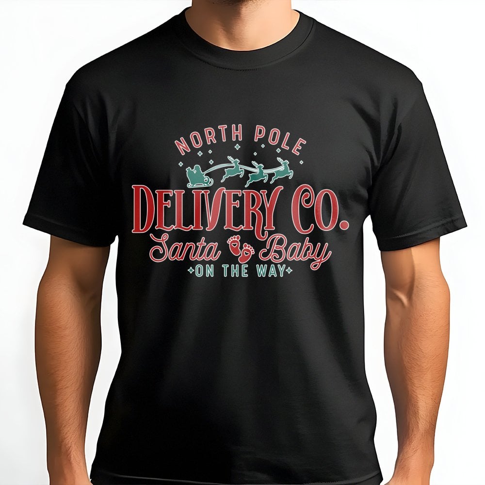 North Pole Delivery Co. T-Shirt | Santa Baby Pregnancy Announcement | Soft Cotton Christmas Tee | Expecting Parents Holiday Gift