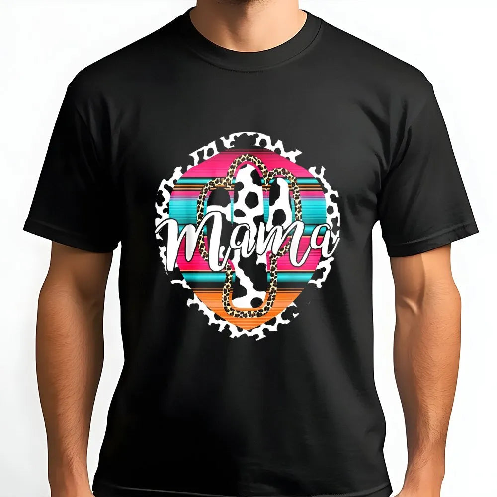 Mama T-Shirt | Western Serape Cactus & Leopard Print Design | Soft Cotton Comfort | Trendy Western Mom Mother's Day 2026 Gift