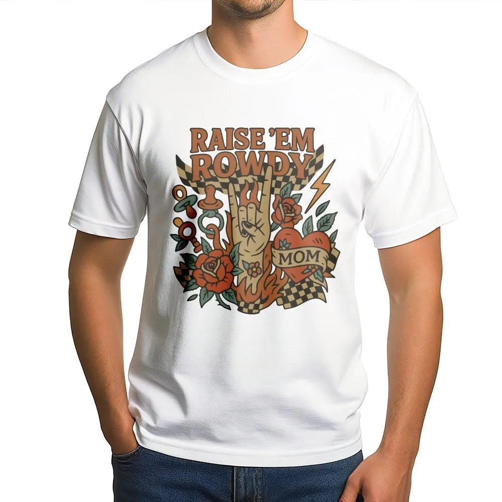Raise Em Rowdy Sweatshirt | Vintage Tattoo Art Graphic | Soft Cotton Blend | Funny Mothers Day Gift for Cool Mom